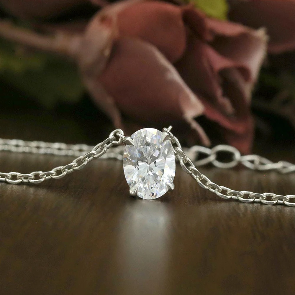 1/2/3CT Oval Cut Solitaire Moissanite Pendant Necklace GRA Certified D Color VVS1 Pass Diamond Tester Minimalist 18K Yellow Rose Gold Plated S925 Sterling Silver Jewelry Gift For Women