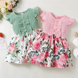 1-5 Years Toddler Girl Dress Fly Sleeve Flowers A- Line Princess Dress Children Summer Lovely Daily Holiday Dresses for Kids Gir