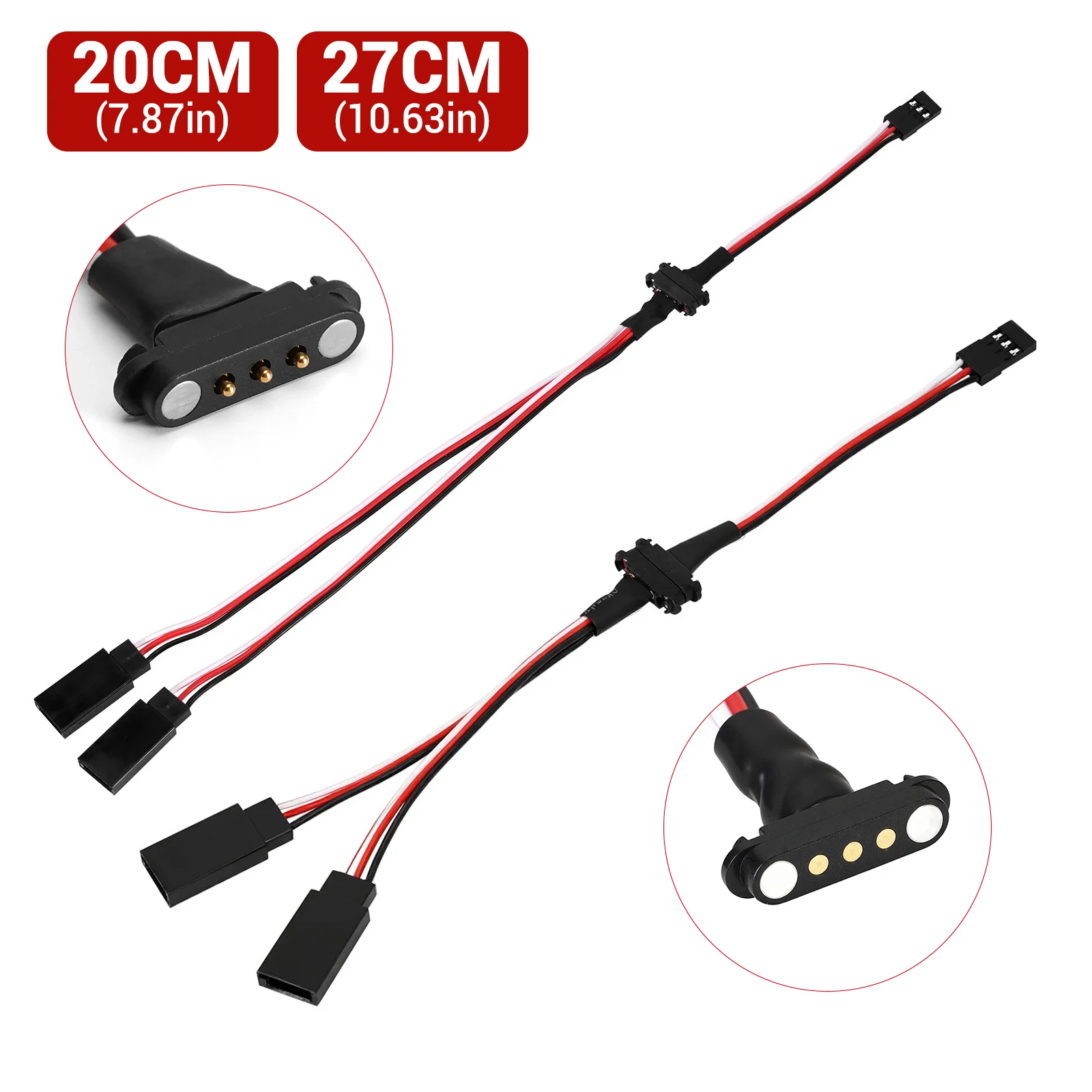 RCTOYFUN Magnetic Snap-on JR Extension Cable 1-to-2 Y Cable for RC Models