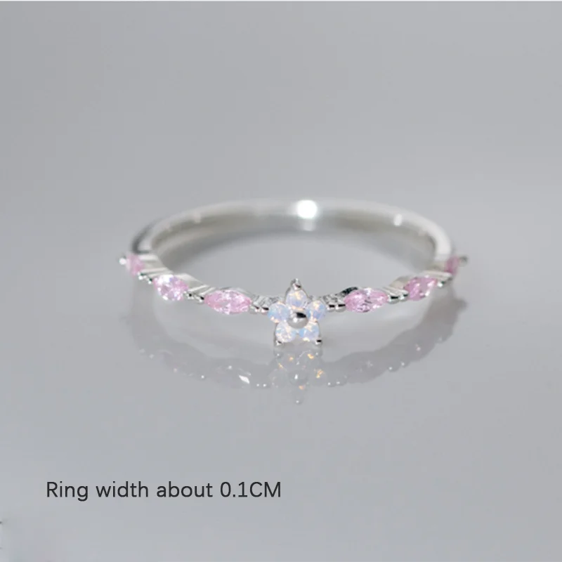 WOOZU 925 Sterling Silver Sweet Flower Zircon Ring Pink for Girls Women New Overlay Gradient Finger Rings New Accessory Gifts