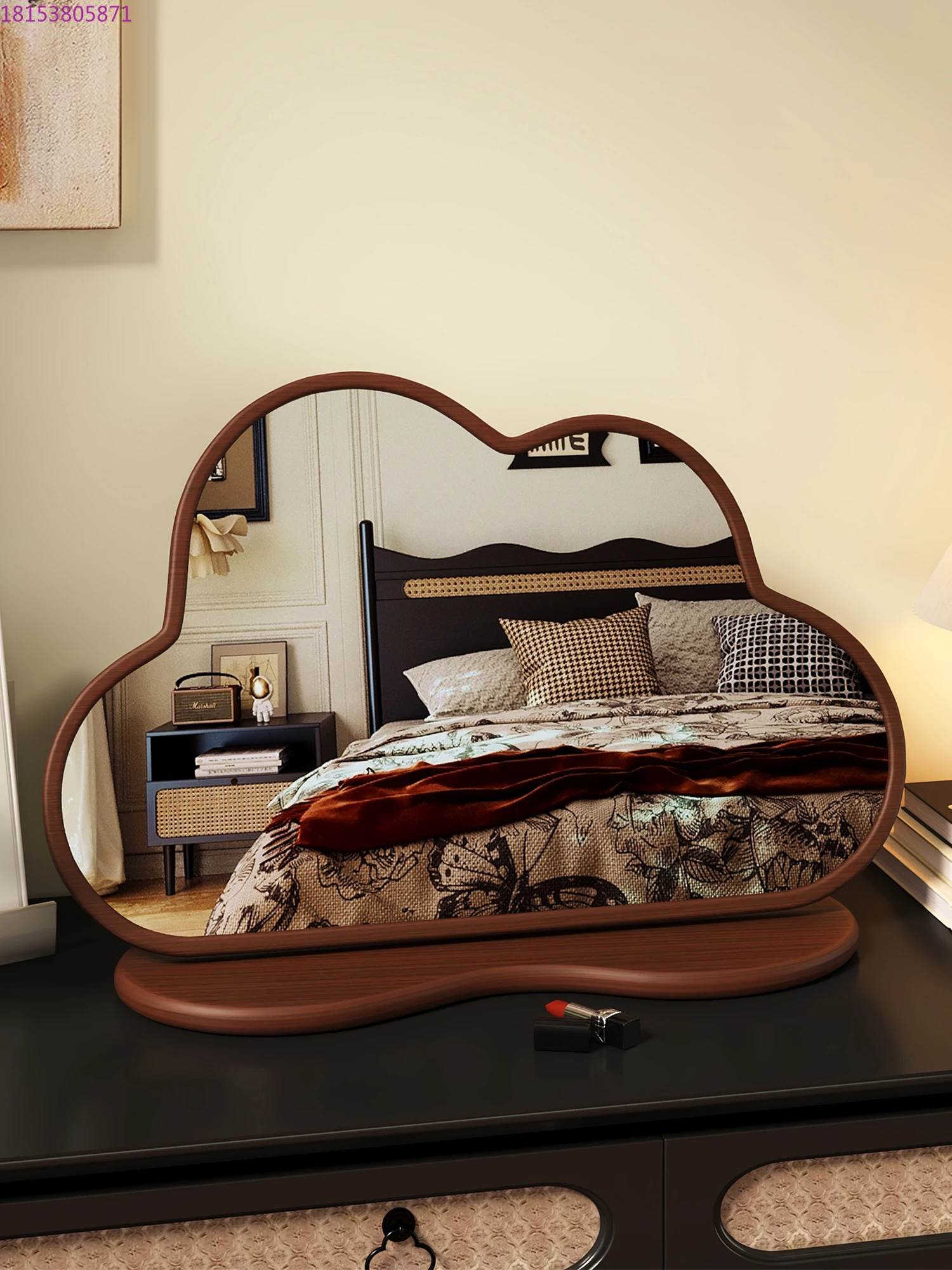 French Cloud Solid Wood Makeup Mirror Home Dresser Large Mirror Bedroom Desktop Desktop