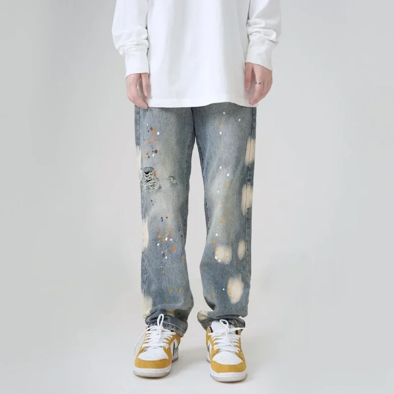 Straight ManคาวบอยกางเกงกางเกงY2k Vintage Xs Denimซ้อนRetroฤดูใบไม้ร่วงเสื้อผ้า2025แนวโน้มปกติกางเกงยีนส์หรูหราสําหรับชาย