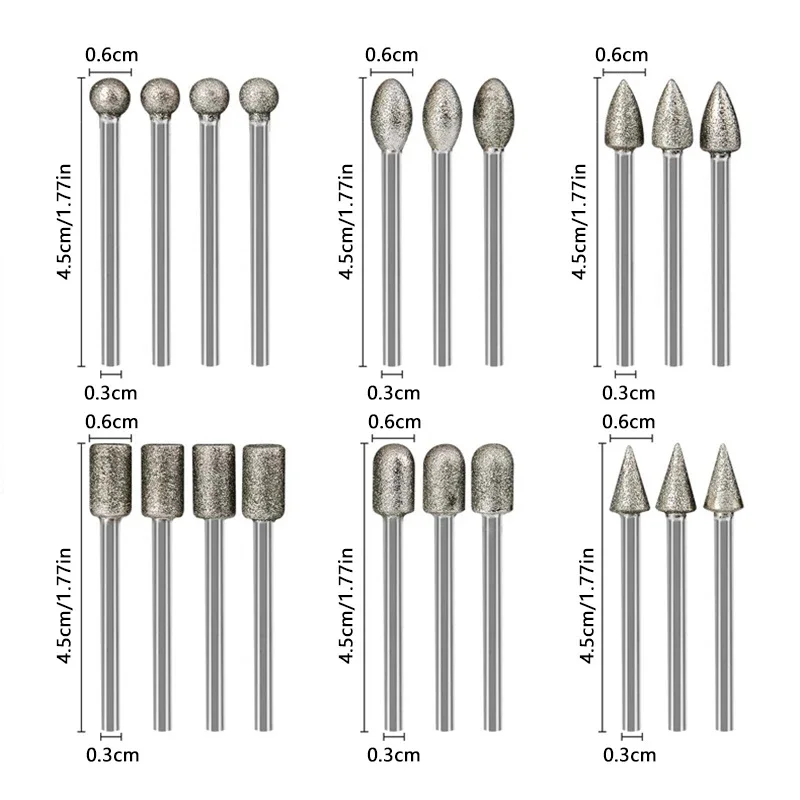 20 قطعة رؤوس طحن الماس بت صغير لأداة الحفر الدوارة نتوءات طحن الملحقات 3 مللي متر عرقوب أدوات عدة أداة جلخ #2
