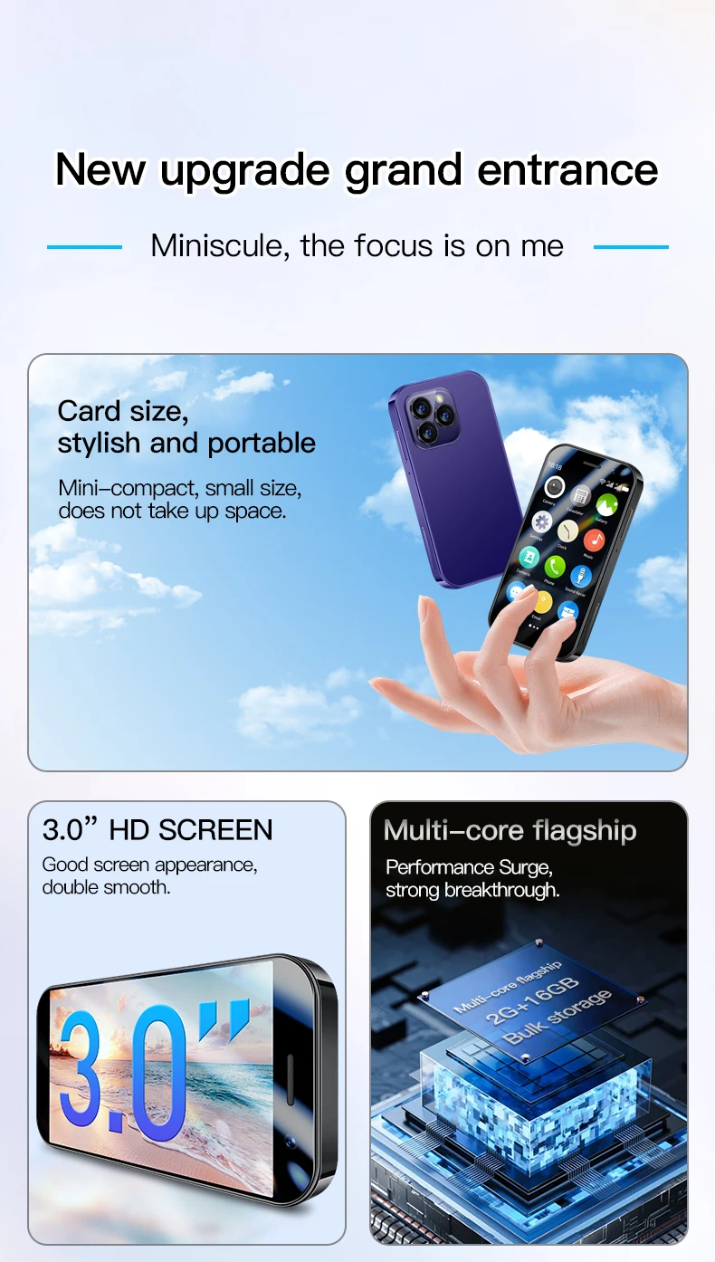 SOYES XS17 Pro 3G Smartphone 3.0inch MTK Quad Core 2GB RAM 16GB ROM Dual SIM 5MP 1950mAh Android Mini Cellphone Face Recognition