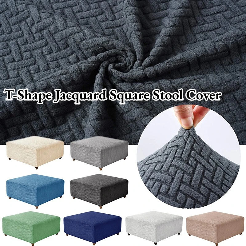 1pcs T-Shape Jacquard Square Stool Cover Ottoman Stool Cover Elastic Sofa Footrest Slipcovers for Living Room Office Home Decor