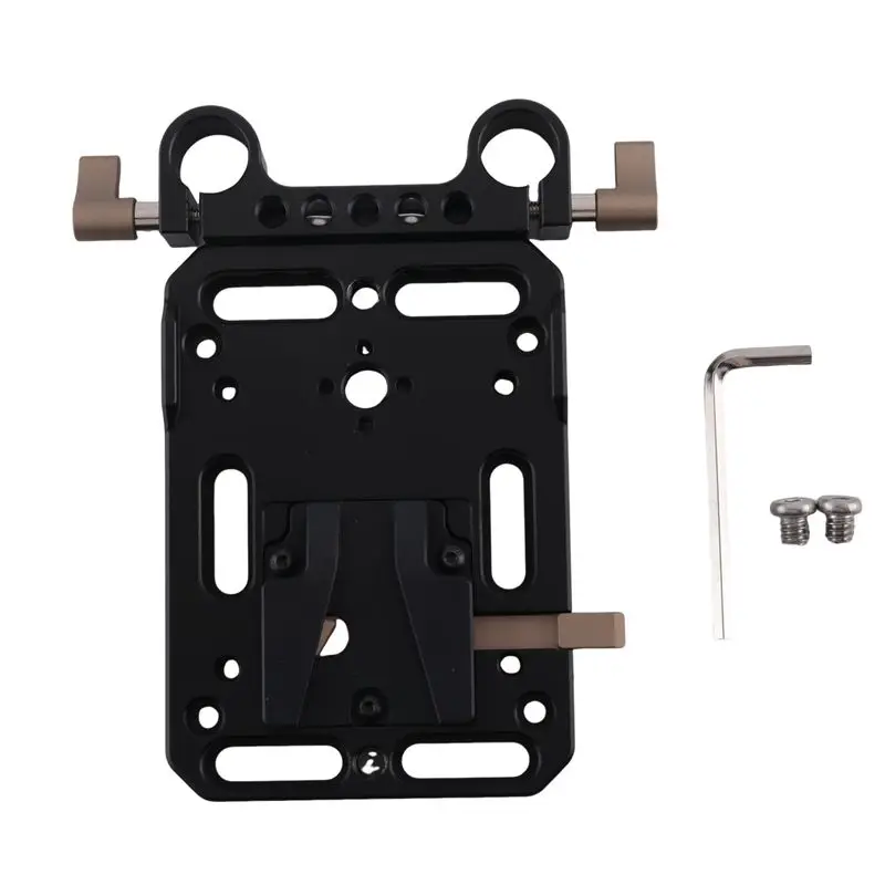 B04C-VR V Mount Battery Adapter Plate Supply Splitter With 15Mm Rod Clamp With Automatic Lock Protection For DSLR Camera