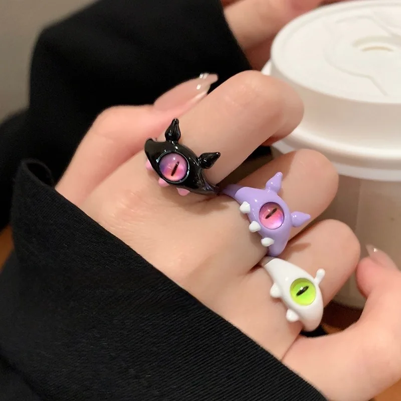 Anillo de ojos Punk para mujer, bonito anillo de monstruo verde, moda dulce, dos colores, ojos de gato, anillo abierto para pareja, accesorios para dedos de fiesta, regalo
