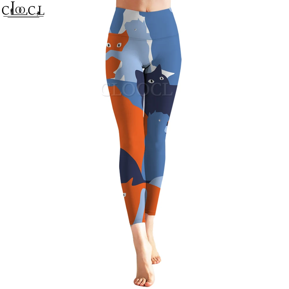 CLOOCL Legging Wanita Baru Celana Panjang Gambar 3D Pola Kucing Abstrak untuk Wanita Celana Yoga Pinggang Tinggi Jogging Push Up