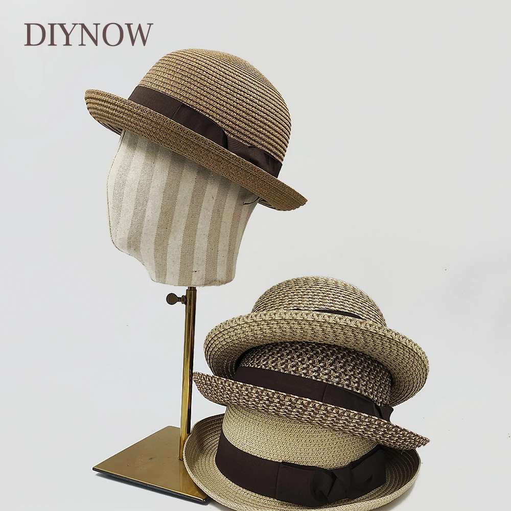 2025 Dome Small Top Hat Curled Men's and Women's Straw Hat Pork Pie Hat New Sun Hat Summer Beach Hat Gentleman Hat Wholesale