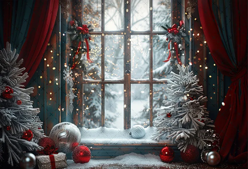 Mehofond Photography Background Winter Christmas Inside Window Xmas Tree Gifts Kids Family Portrait Decor Backdrop Photo Studio