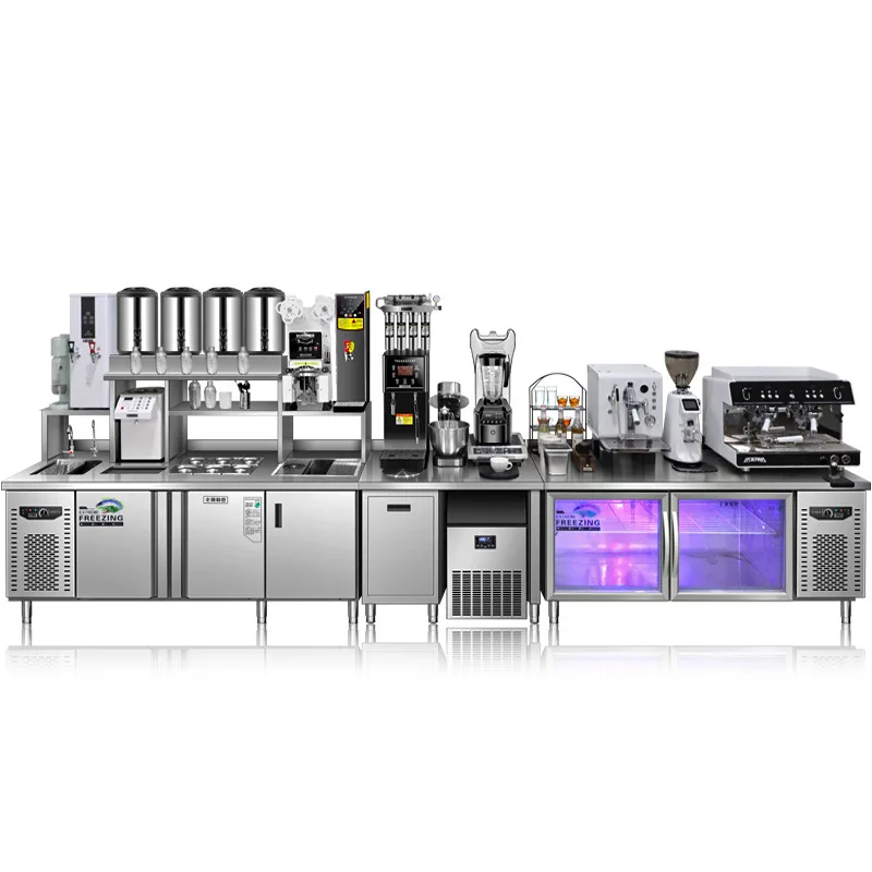 

Milk tea shop equipment full set of water bar counter coffee shop refrigerated display cabinet stainless steel