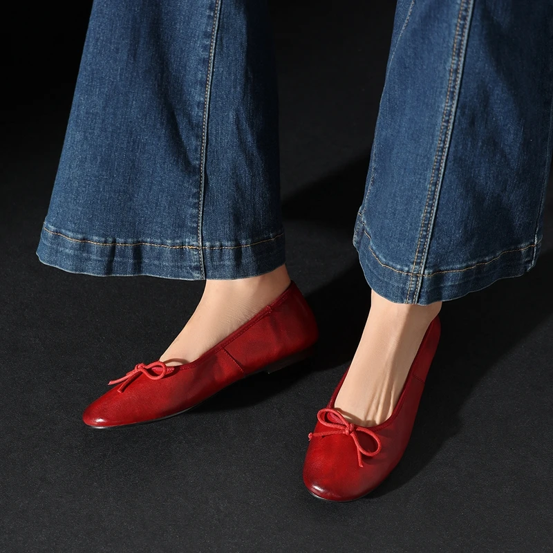2026 Yeni Kırmızı Kadın Loafer - Leather Work Flats Women incelemesi ve fiyatı