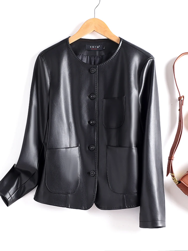 2025年新作 スレハイフェン オートラウンドネック レザージャケット レディース 本革 カジュアル ショートコート トレンド 通勤 防風