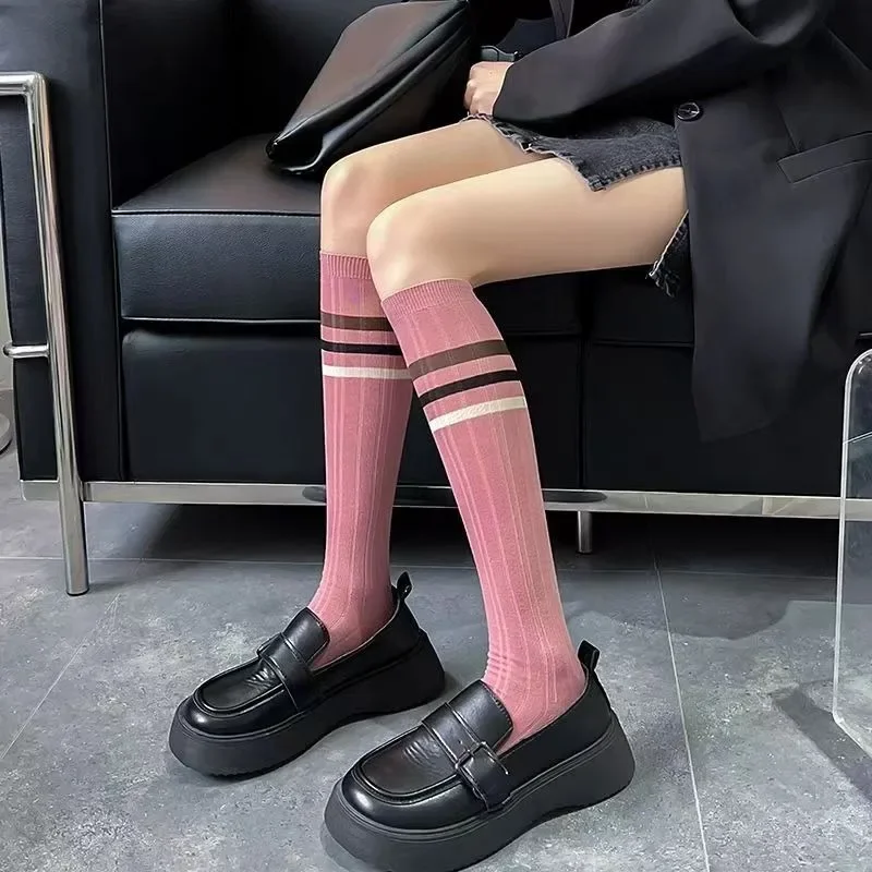 Women Knitting Cotton Stockings School Students Striped Knee Socks Women Sweet Girls Kawaii Long Socks Stockings Japanese Style