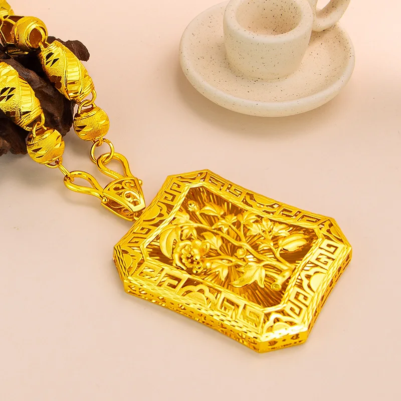 9999 gold flower men's and women's pendant charm, featuring trendy Chinese style, grand and elegant,