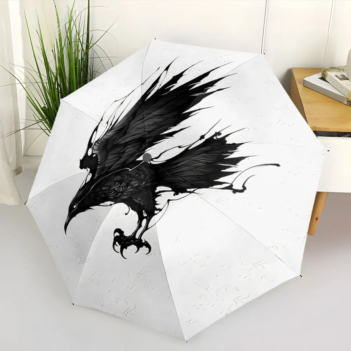 Black Raven Art Stylish Graphic Design Umbrella portable waterproof sun rain umbrella for outdoor travel beach