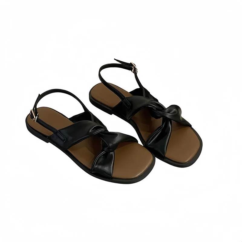 black-flat-sandals-for-woman-low-heels-shoes-brown-belt-cross-summer-flats-comfort-outdoor-ladies-sandals-beige-beach-shoes