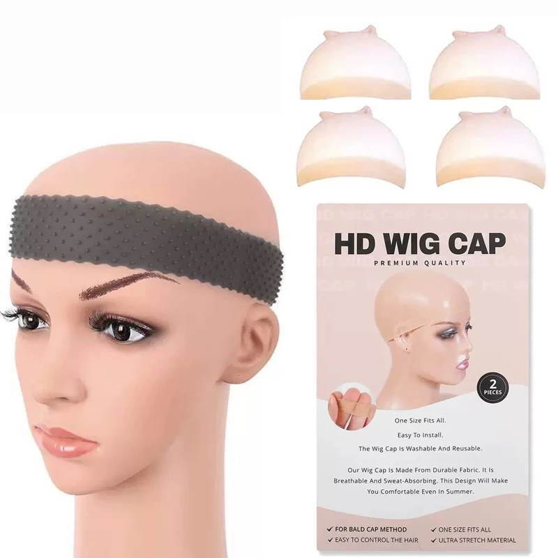 Silicone elastic wig grip headband with 2 bags 4pc HD wig cap for lace frontal wig non-slip headband 3 color Elastic anti slip