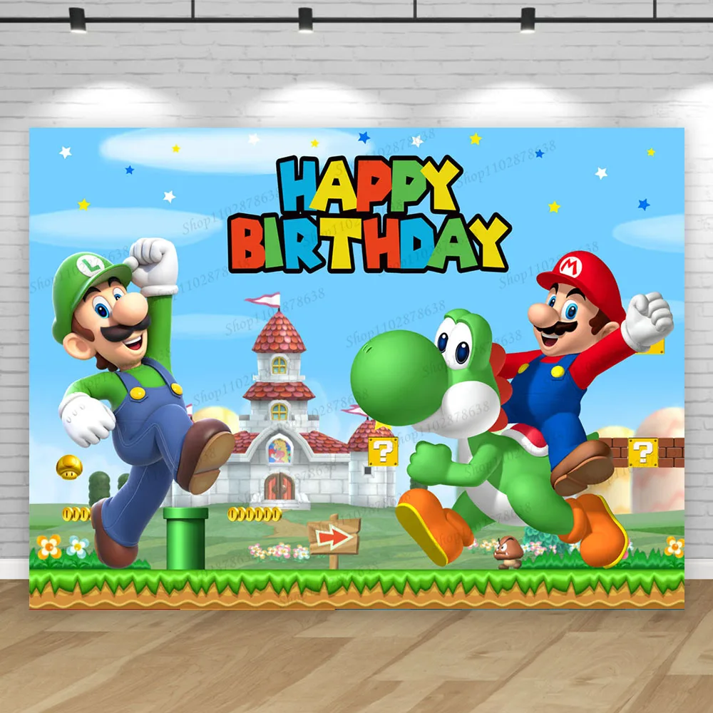 Backdrop Super Marios Luigi Boys Bros Birthday Party Photography Background Baby Shower Event Wall Banner Poster Banner Decor