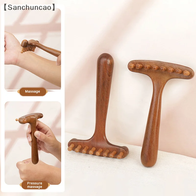 

〔San〕Portable Sandalwood Gua Sha Massage Brush Head Neck Abdominal Leg Body Meridian Massager Wooden Therapy Massage Tools