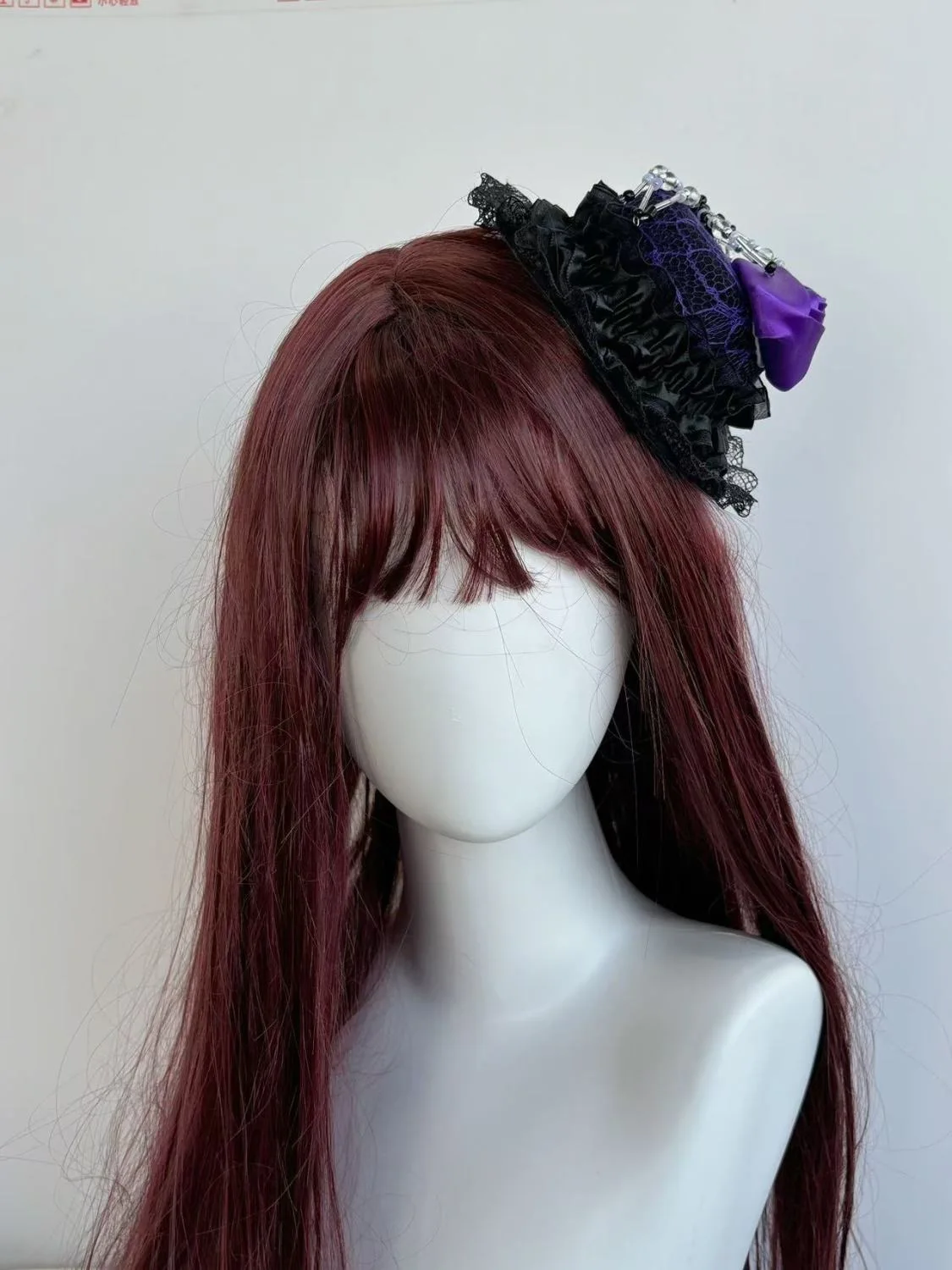 Lolita Ball Top Hat Lace Bead Dark Purple Goth Top Hat Hair Accessories Headdress Punk Spider Roses Side Clip Rose Headwear Hats