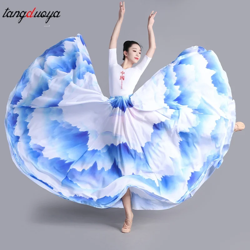 National Chinese Style Classical Dance Dress Women Modern Big Swing Skirts Practice Performance Dance Costume 360/540/720 Degree