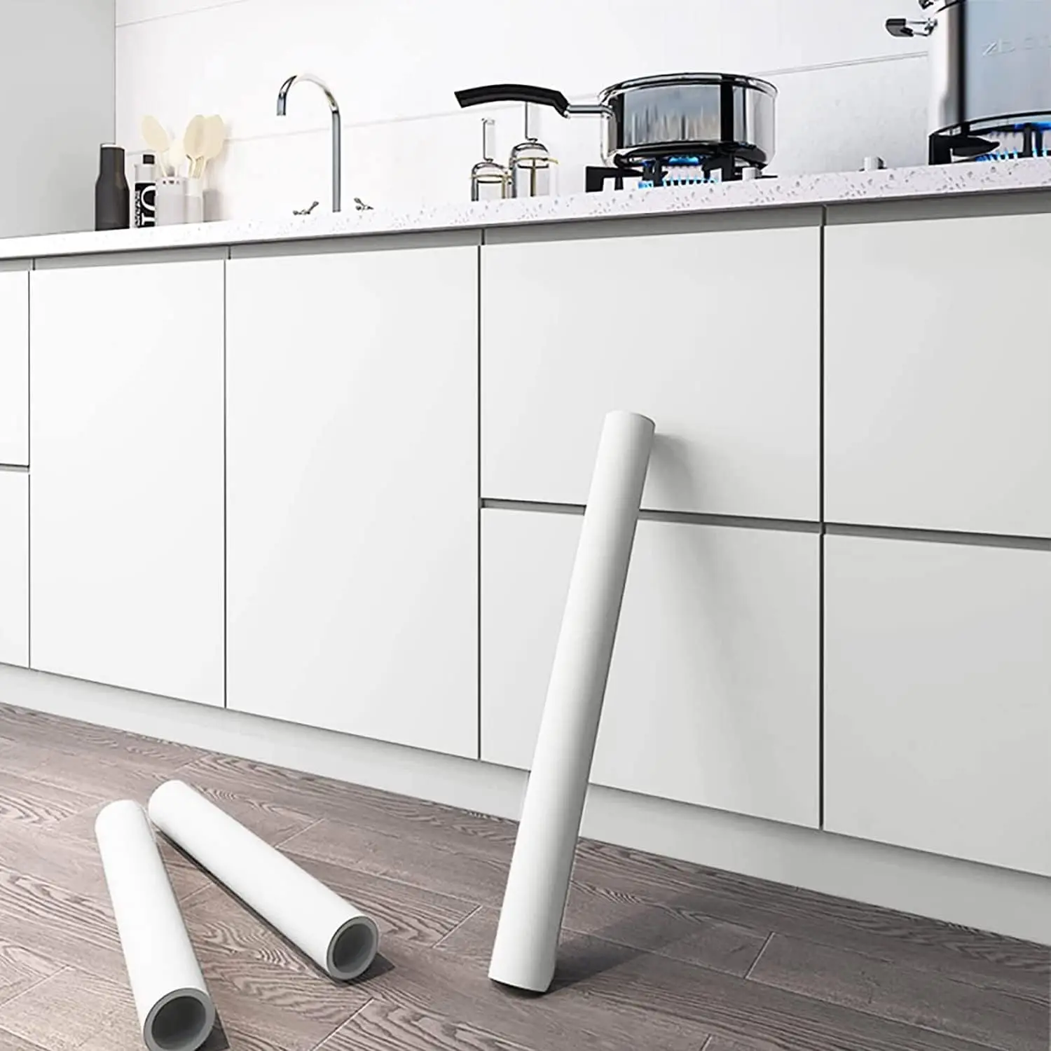 ورق جدران فينيل ذاتي اللصق مقاوم للماء باللون الأبيض غير اللامع بعرض 40 سم - ورق اتصال قابل للتقشير واللصق للجدران والأثاث وكابينة المطبخ