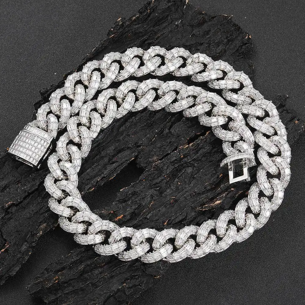 

Rappers Wearing Gold Chains 21Mm Three-row T-square Zircon Cuban Rough Tide Brand Hip-hop Male Wholesale