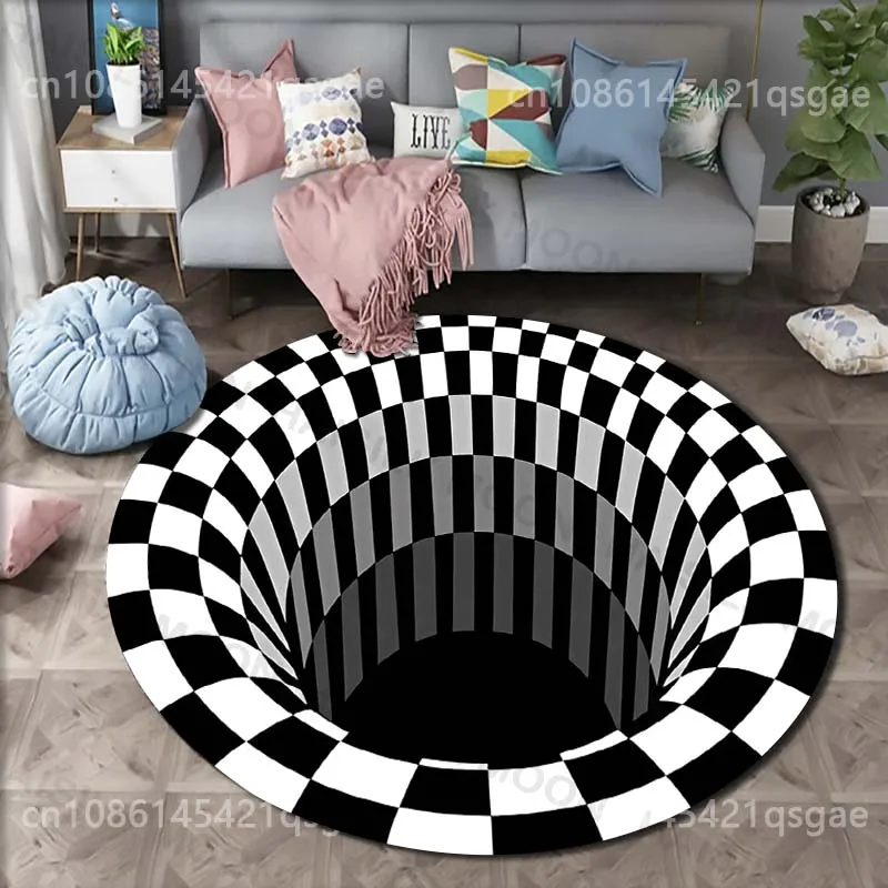 1PC Black and white optical illusion Print Round Carpet for Living Room Bedroom Sofa Table Floor Mat Area Rug Luxury Gift