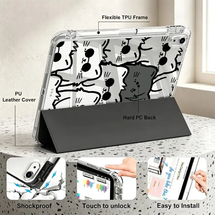 Cartoon Cool Cat With Pen Slot Cover Tablet Case For Samsung Galaxy Tab A8 S9 Plus S7 FE A9 Plus A11 S8 S10 Lite