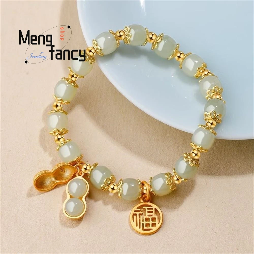 천연 허톈 옥 인니치 디자인 땅콩 팔찌 인기 있는 우아한 패션 주얼리 섹시한 젊은 소녀들을 위한 베스트셀러 휴일 선물