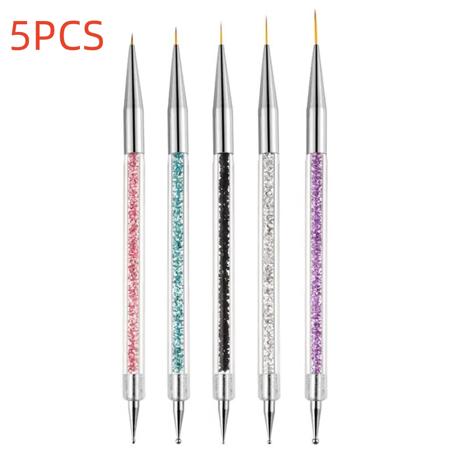 5 Size Dual End Acrylic Nail Brushes Set with Dotting Tool for Gel Polish French Nails Salon DIY