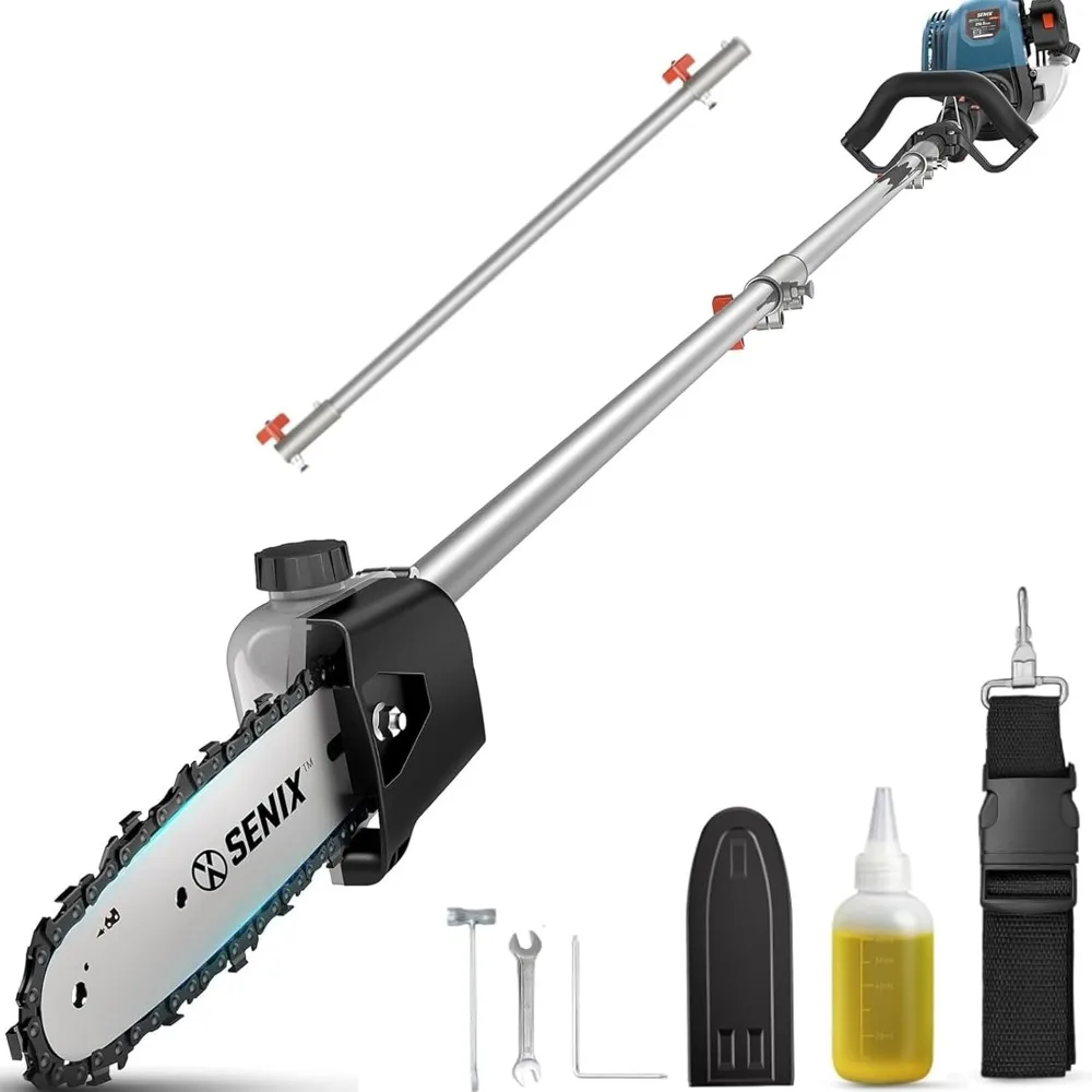 

4-Stroke Gas Pole Saw, 26.5cc 8-Inch Chainsaw | Extension Pole Reach to 15ft | Tree Trimmer for Limb & Branch Pruning | Harness