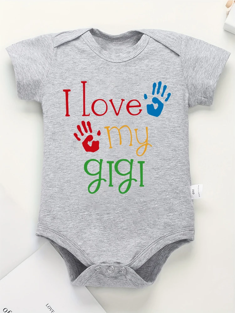 I Love My Gigi-Macacão Bebê de Algodão Fino, Manga Curta, Gola Redonda, Roupa Recém Nascida, Bodysuit Criança Bonito, Macacão Casual Urbano, Menina, Menino