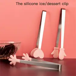 Creative Small Palm Silicone Food Tongs Stainless Steel Ice Clip Mini Dessert Ice Candy Food Dishes BBQ Clip Kitchen Toolst