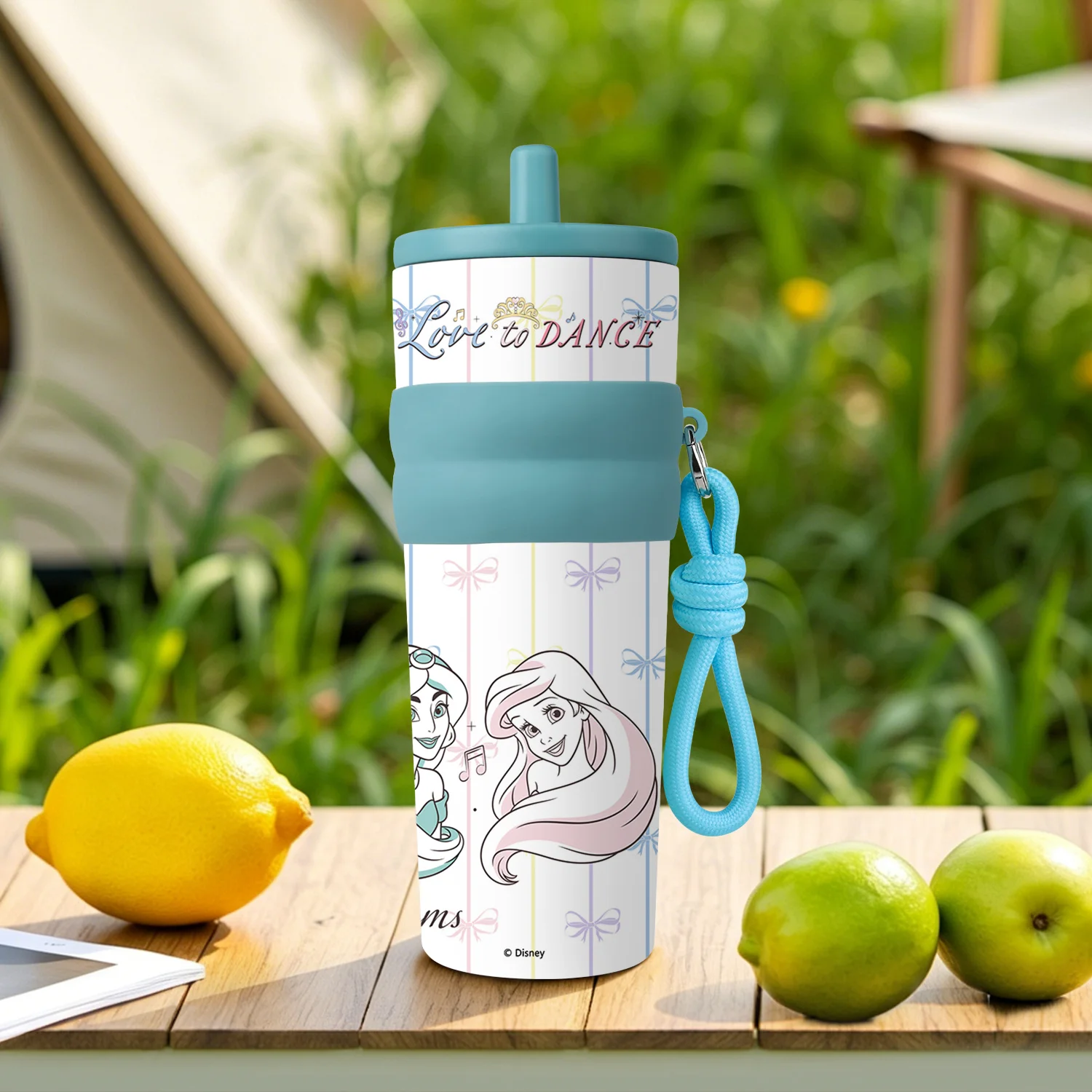 1pc 25oz Disney Princess Stainless Steel Tumbler Insulated Travel Mug with Straw Hanging Rope Portable Cup for Office Outdoor view 5