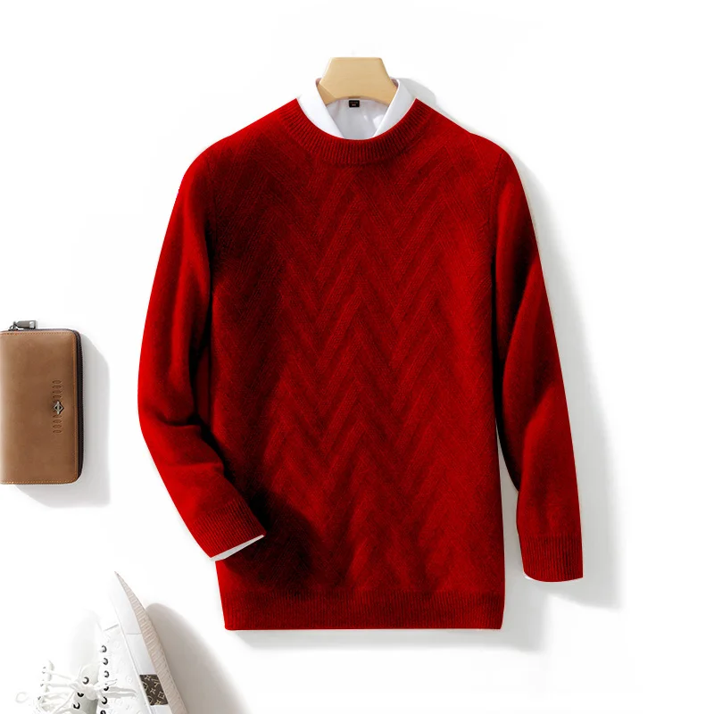 High quality Round Neck Wool Sweater Men's Autumn Winter Business Long Sleeved Fit Tops Male Knitwear Jumpers Bottoming Shirt