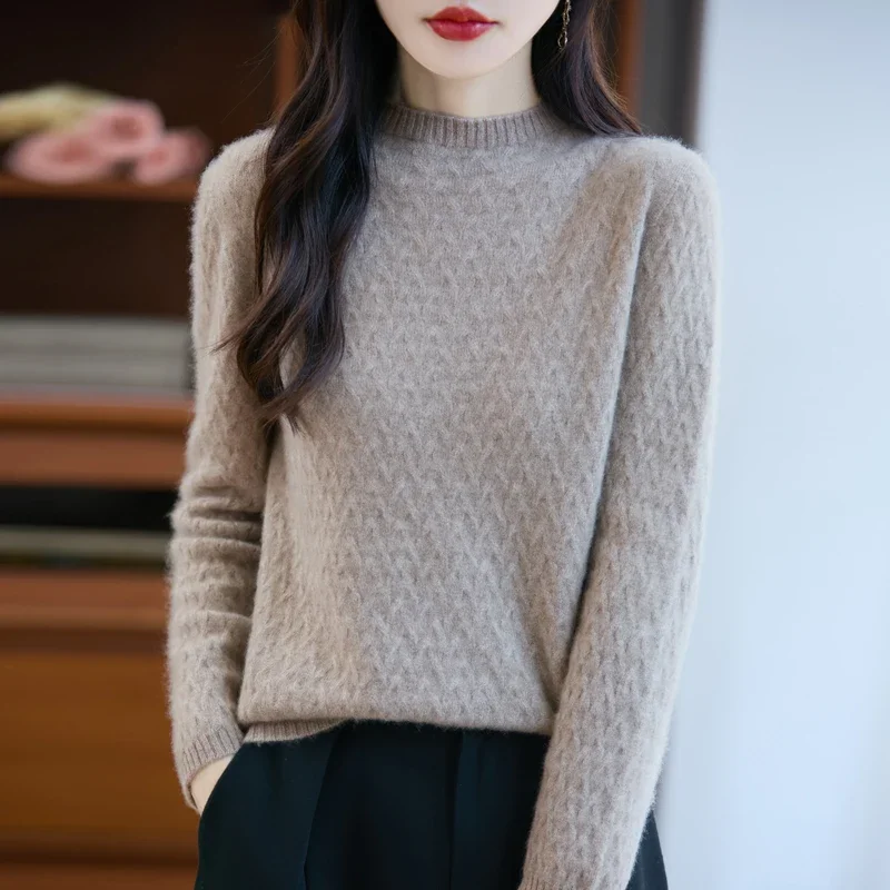 

100% Pure Cashmere Wool Sweater Women's O-Neck Knit Pullover Top, Winter Warm Coat, 8 Colors