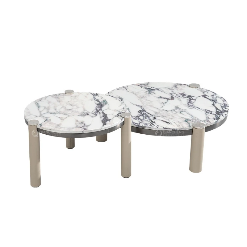 

Home living room modern light luxury high-end small apartment art round combination marble coffee table