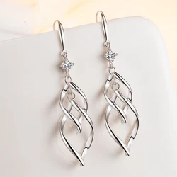 925 Sterling Silver New Women's Fashion Jewelry High Quality Crystal Zircon Hollow Exaggerated Long Tassel Hook Earrings