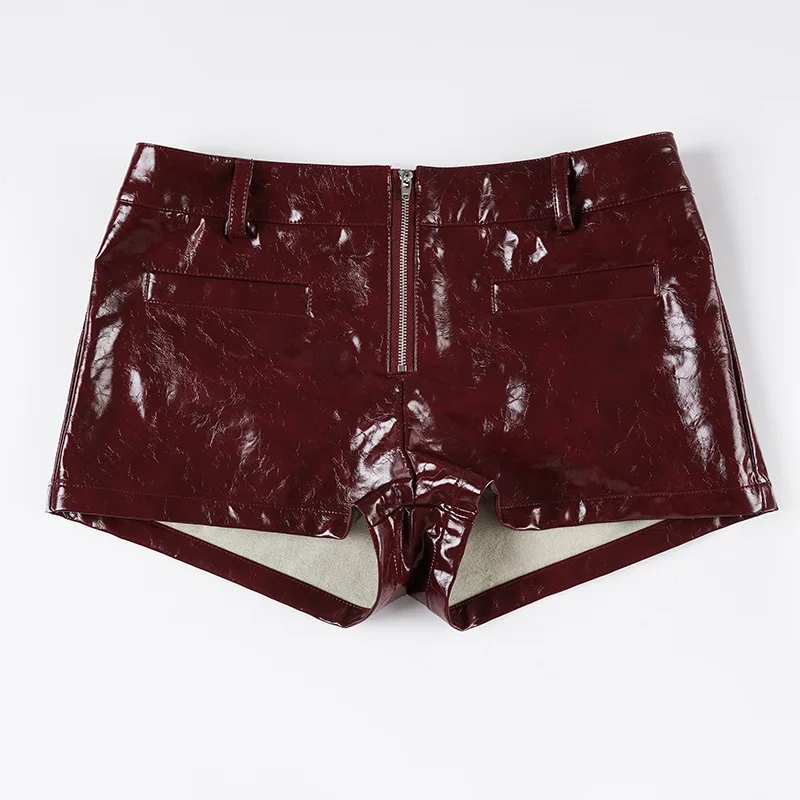 

Красные шорты из искусственной кожи в стиле панк, женские шорты Y2k с низкой талией Design Sense