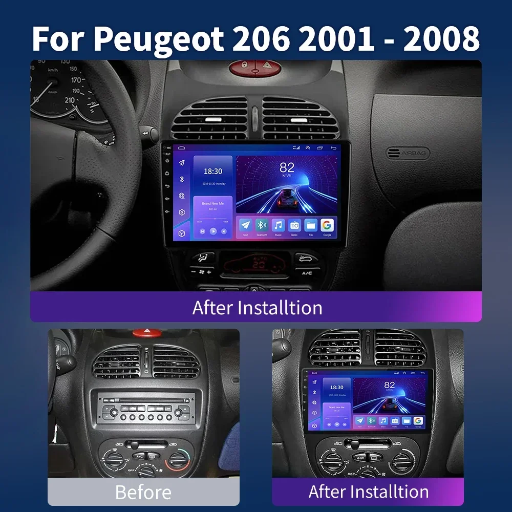 Számára Peugeot 206 2001 - 2016 autó Rádióadó Multimédia videó Játszadozó Kormánymű GPS nincs 2 Ricaj 2din android 13th Szikratávirát carplay