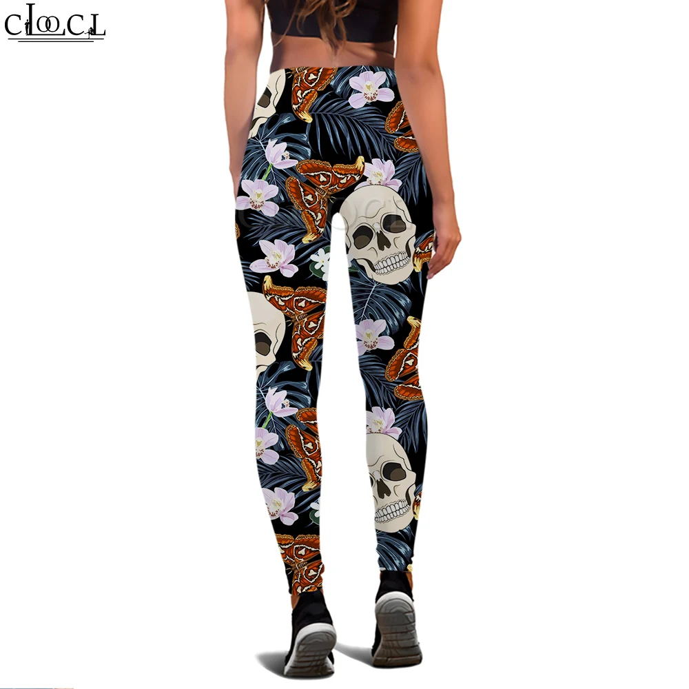 Cloocl mulheres legging borboleta e crânio padrão 3d impresso calças para treino feminino push up jogging respirável legging apertada