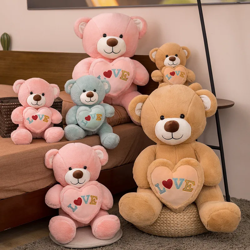 45/65CM High quality Kawaii Teddy Bear With Love Hearts I love You Plush Toy Stuffed Anime Doll For Girls Birthday Gift