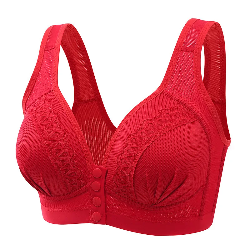 Thin And Rimless Underwears Comfortable Front Buckle Closure Brassieres Breathable Underwears For Middle-aged And Elderly Women