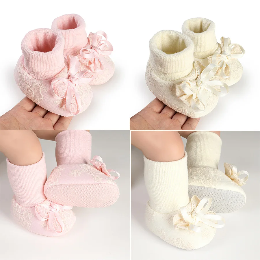 

2025 Spring and Autumn New Women's Baby Lace Shoes Baby Soft Bottom Step Front Shoes Bow Shoes Comfortable Socks Shoes