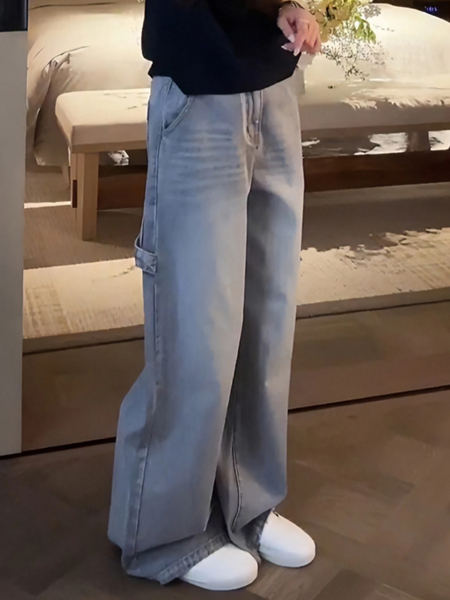 

Zone A ey Cotton 00 Straight Leg Workwear Trousers Women's High Waist Spring Early Spring Wide Leg Denim Jeans