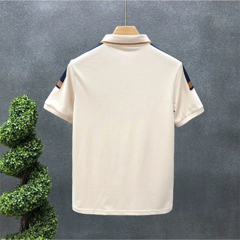 Business Casual Men\'s 2024 Summer New Patchwork Polo Shirt Button Fashion Solid Color Slim Minimalist Short Sleeved T-shirt Tops