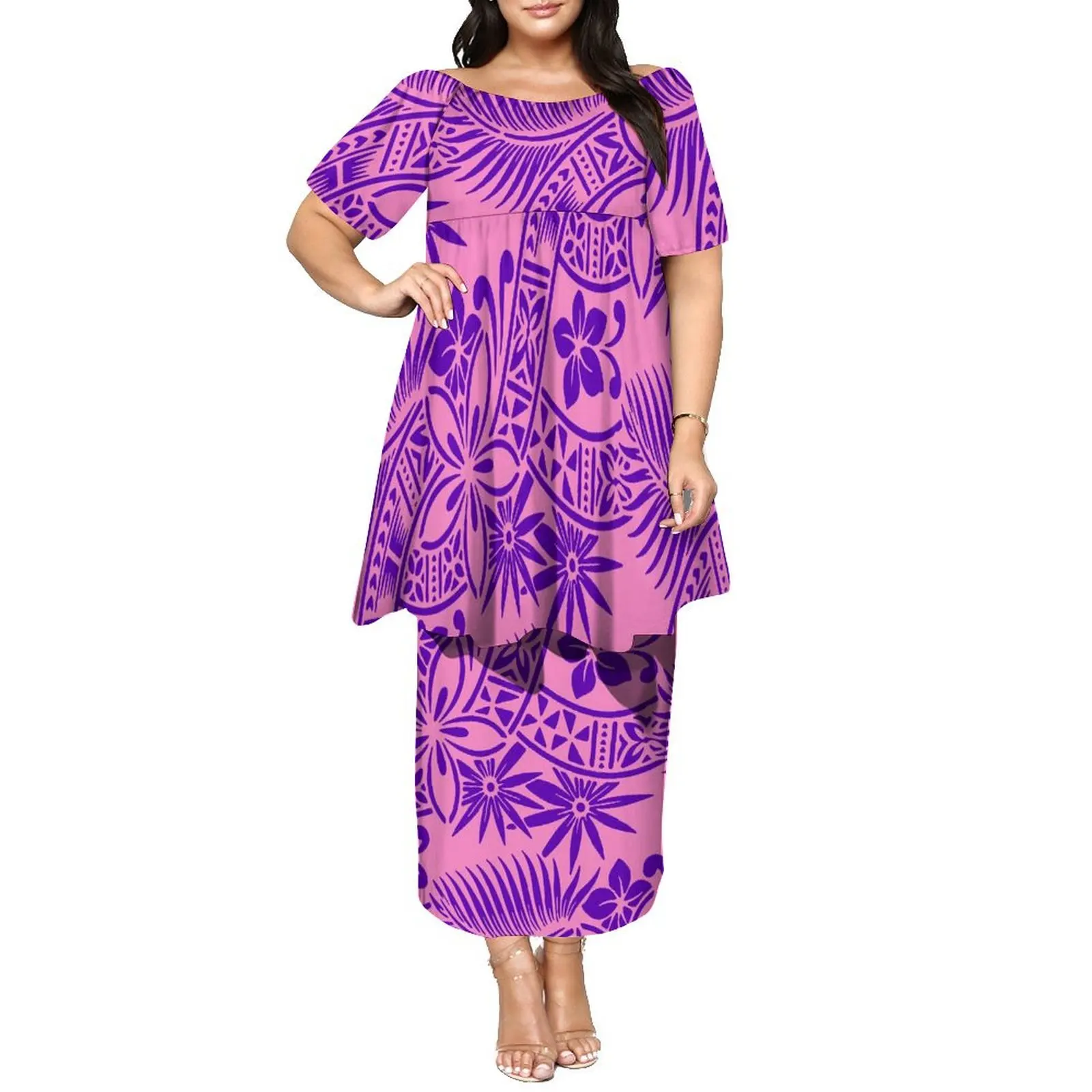 

Женское платье на заказ, дизайнерское платье с гавайским принтом и открытыми плечами, платье больших размеров в полинезийском пулетисе, платье с пасхальным островом из двух частей