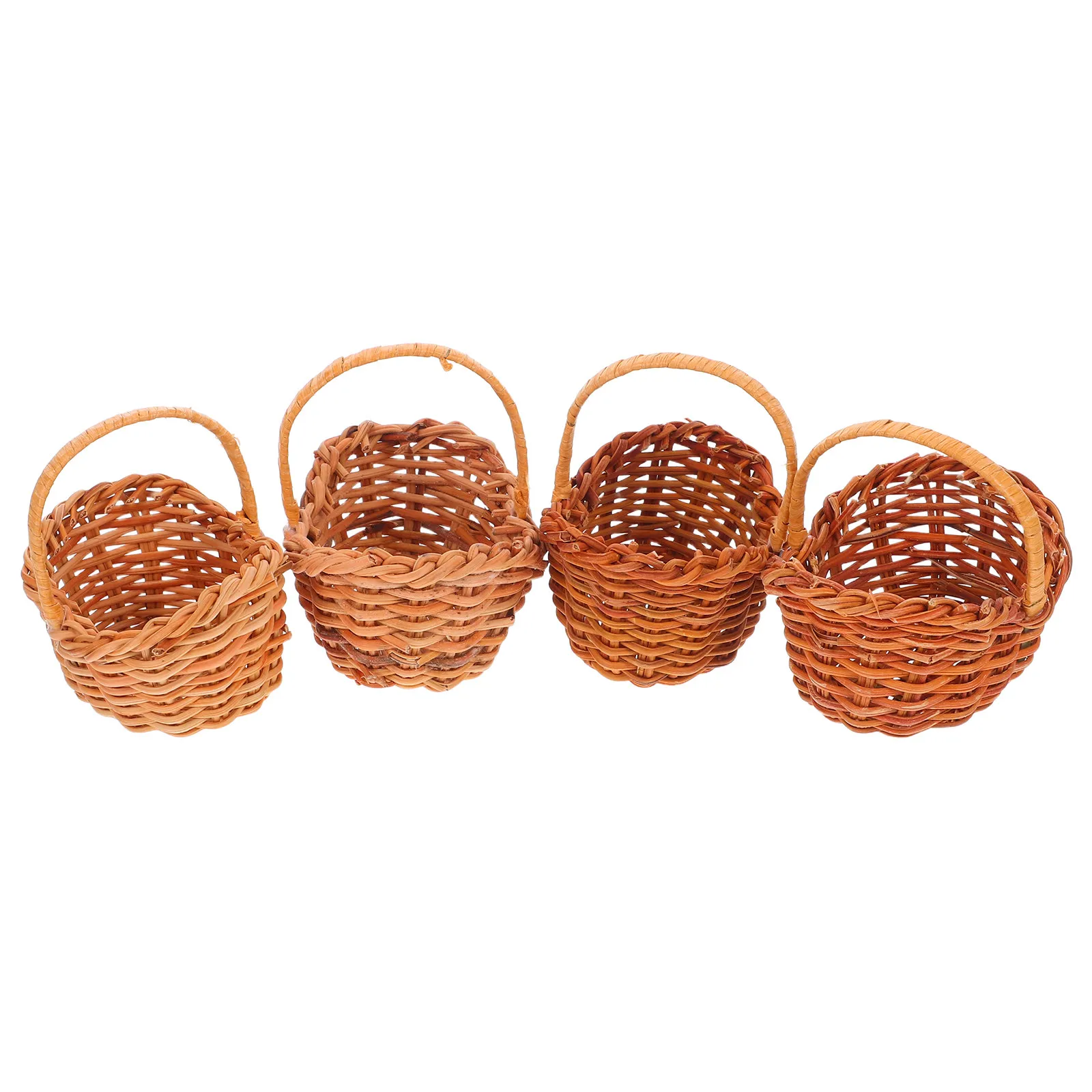 

4 шт. миниатюрных плетеных корзинок с ручками для декора кукольного домика, винтажный стиль, маленькие органайзеры для хранения